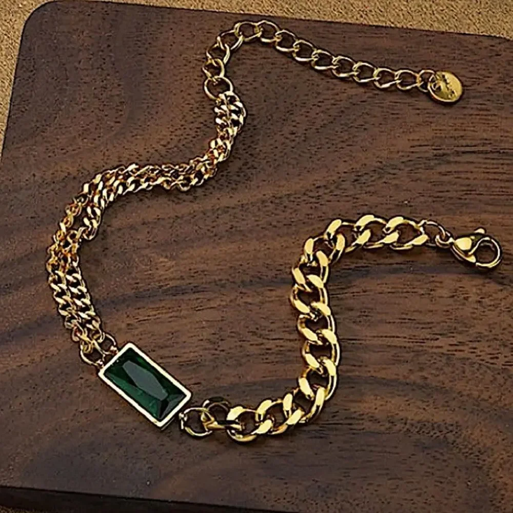 GOLD EMERALD GREEN CHAIN LINK BRACELET